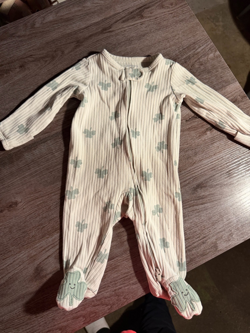 Carter's Cream Ribbed Footless Pajamas with Green Clover Print